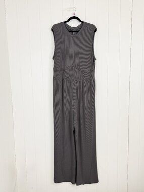 Cider Curve Plus Solid Ribbed Sleeveless Wide Leg Jumpsuit Plus 3XL Gray Grey